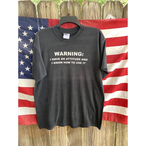 Vintage 90s Warning  I Have an Attitude and Know How to use it  funny Tshirt  L - Picture 1 of 7